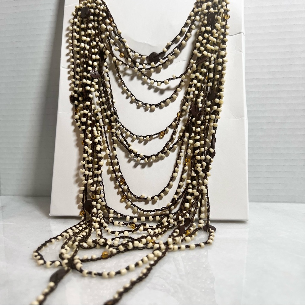 ZARA BEADED LONG SHELL BOHO WATERFALL NECKLACE- Earthcore, Artisan, Earthy NWT - Picture 8 of 8